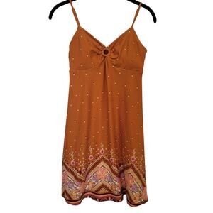 Mudd Juniors Gold Floral Boho Floral Sundress XS Adjustable Straps Stretch Mini